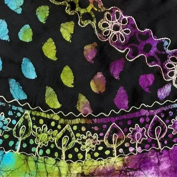 Boho Black Colorful Embroidered Semi Sheer Dress. Made in India. One Size. - Picture 9 of 12